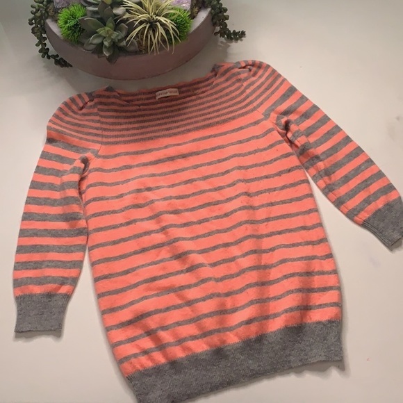 Rebecca Taylor Small Puff 3/4 Sleeve wool cashmere pullover sweater coral grey - Picture 7 of 7